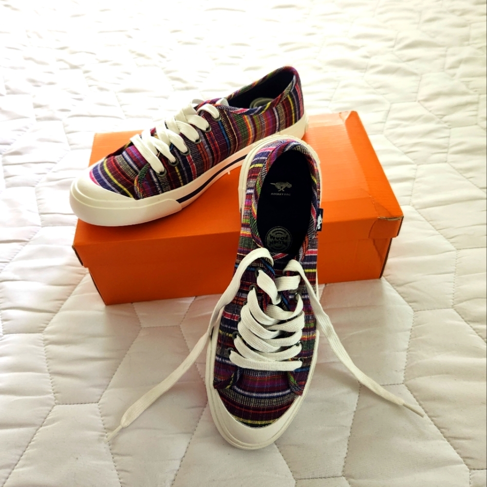 Rocket Dog Size 8.5M Jumpin Aloe Multicolored Stipe Cotton Sneaker NIB